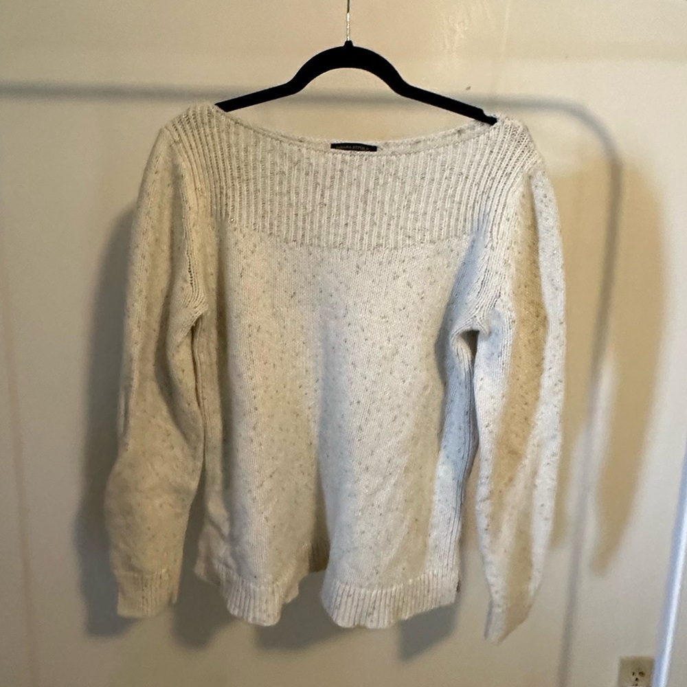 White with Gold threads Boat Neck Sweater